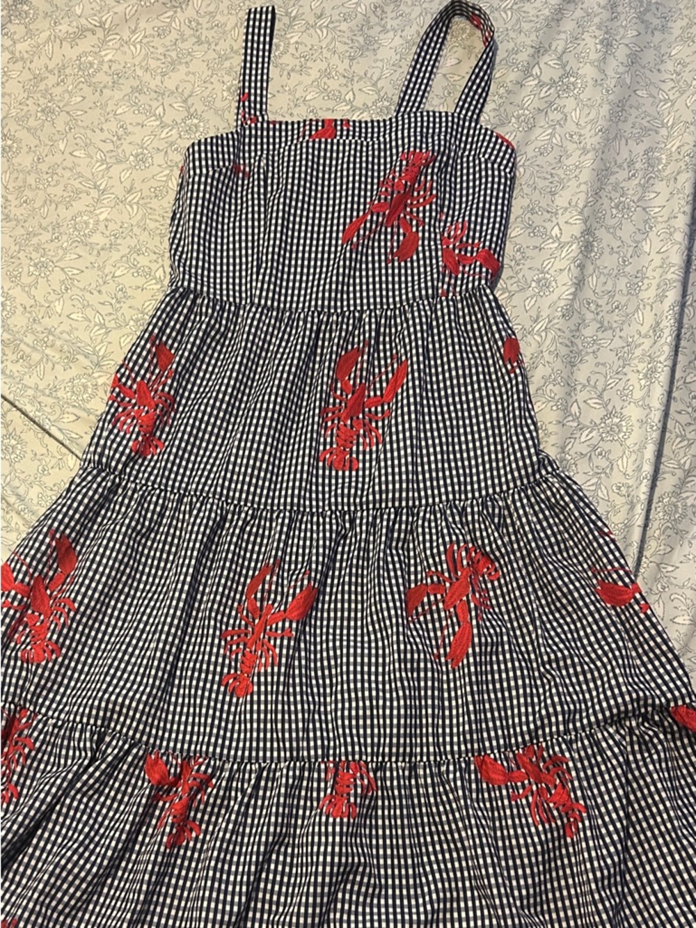 Navy Gingham Dress with Red  Lobsters